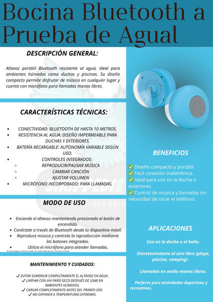 Parlante Spash Proof, resistente al agua + Envío gratis